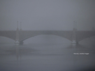 Berkley-Taunton Bridge with Fog. Photo by Jonathan Huggon.